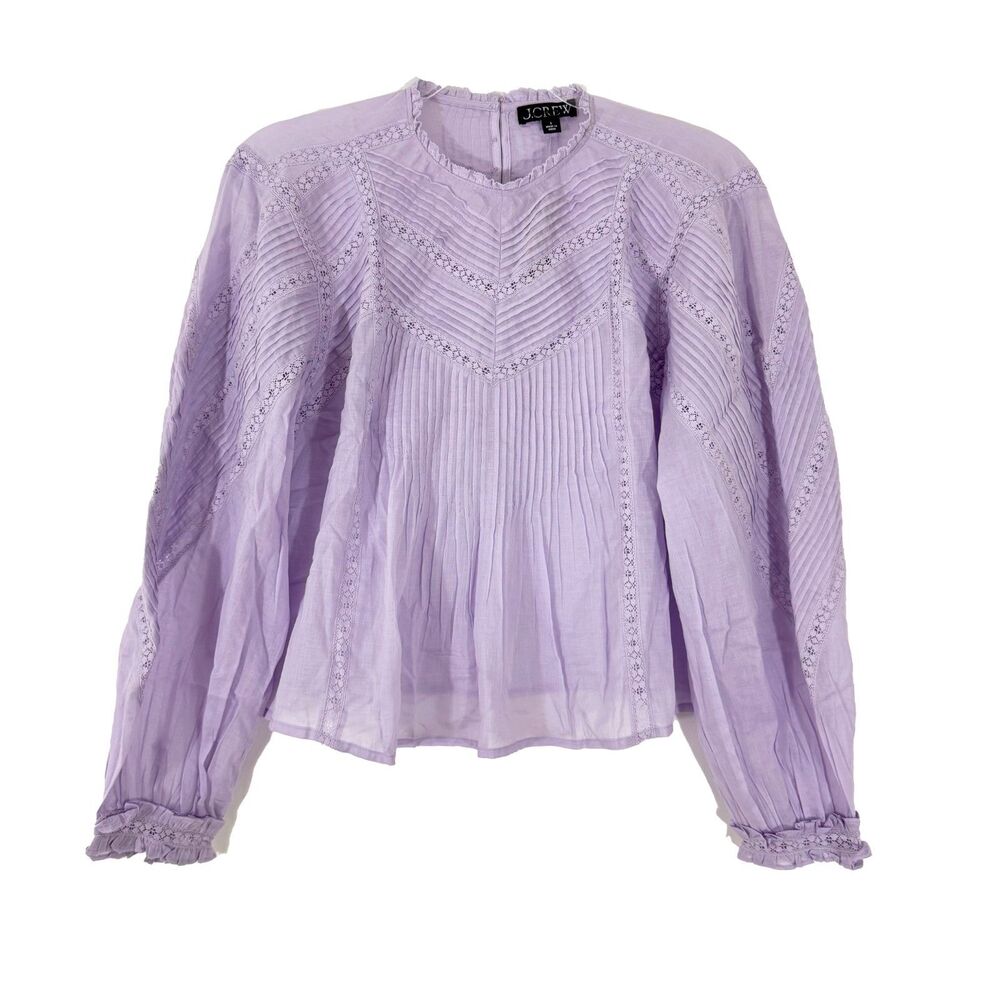 J.CREW Lace-Trim Pintuck Top In Cotton Voile S Lavender Blush Balloon NWT B46